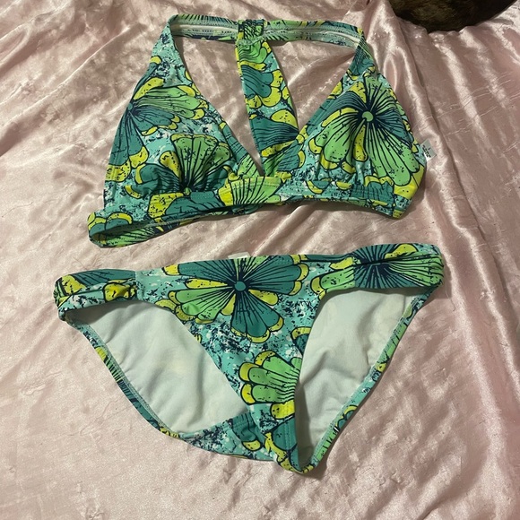 Floral Bikini Set in Green and Yellow - Picture 1 of 2